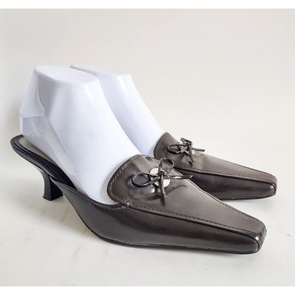 Merona Shoes - Vintage Y2K Merona Brown Leather Kitten Heel Pumps Pointy Square Point Toe 8.5